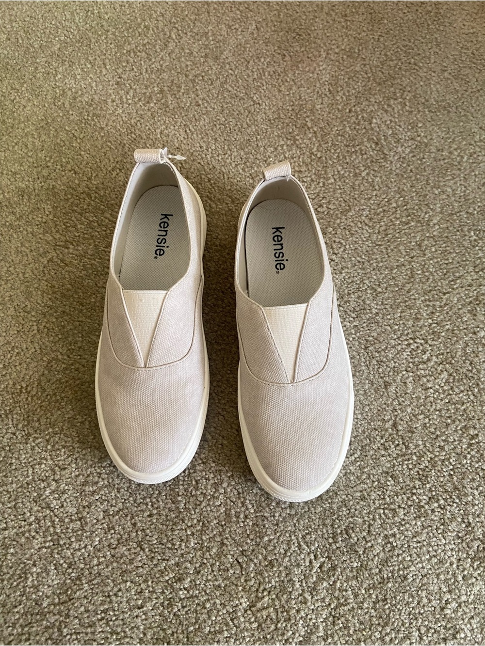 Kensie Slip-On Canvas Sneakers — beige color.